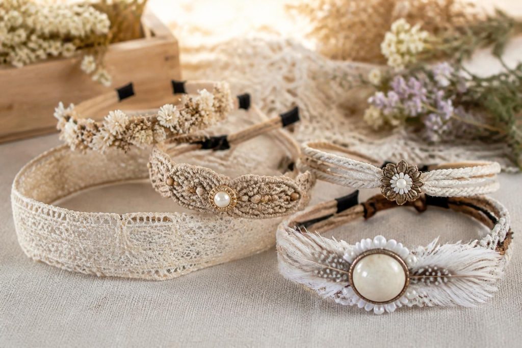 découvrez notre collection d'accessoires cheveux bohème chic : bandeaux élégants et styles tendance pour sublimer votre coiffure avec une touche naturelle et sophistiquée.