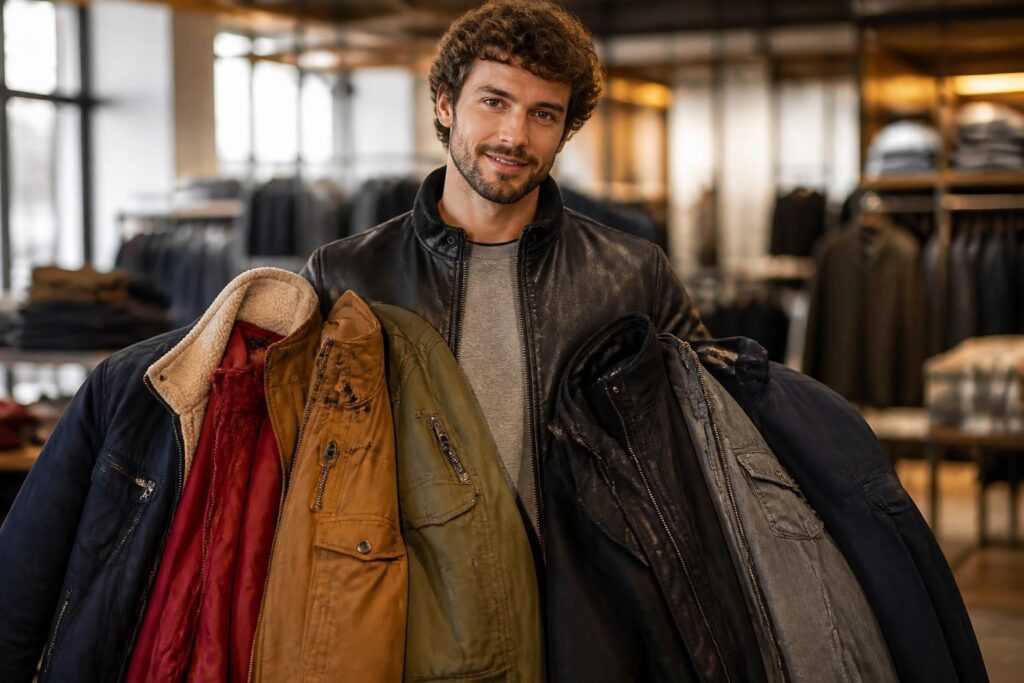 découvrez la collection de vestes deeluxe pour homme : une variété de couleurs, modèles tendance et tous les points de vente près de chez vous.