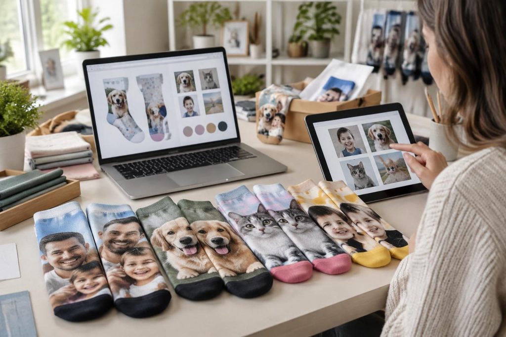 découvrez où créer des chaussettes personnalisées avec vos photos : comparez les meilleurs sites et réalisez des modèles uniques, originaux et faciles à offrir.