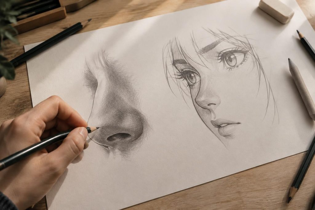 apprenez à dessiner un nez réaliste, qu’il s’agisse d’une personne ou d’un personnage manga, grâce à des conseils simples sur les formes, les ombres et les proportions.