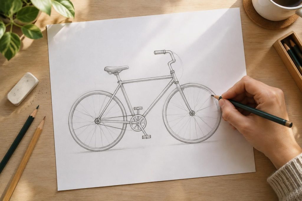 apprenez à dessiner un vélo facilement grâce à un guide pas à pas pour débutants : formes simples, conseils pratiques et résultat réussi.