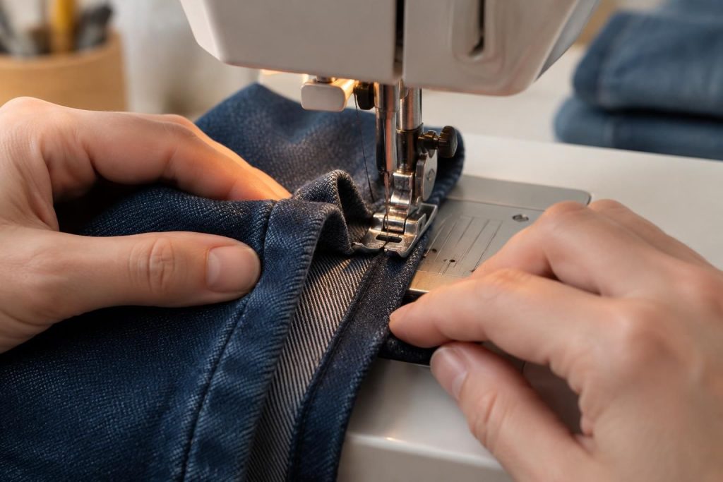 découvrez comment faire un ourlet de jean à la machine et obtenir une finition discrète, propre et presque invisible, étape par étape.